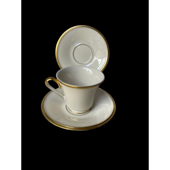 Lenox Dimension Collection Eternal Gold Ivory Set of 4 Saucers & 1 Teacup USA - Picture 3 of 6